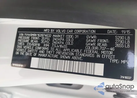 2016 Volvo Xc60 T6 Drive-E z USA, uszkodzony, nr VIN YV449MRK1G2874632